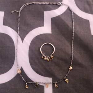 Pandora “Loved” Scripted Necklace & Ring Set